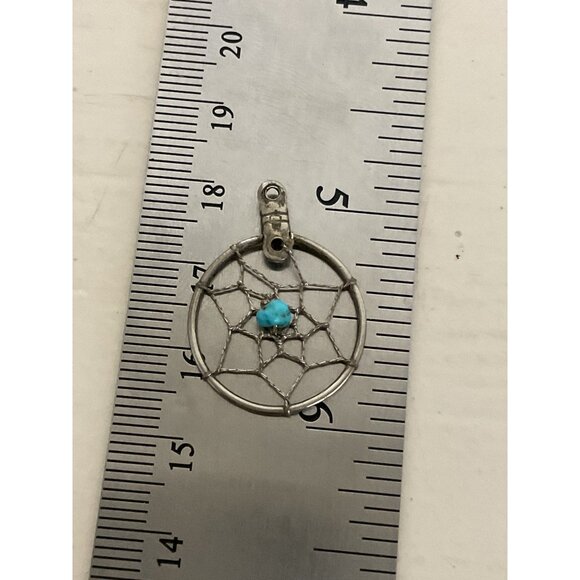 Dreamcatcher Pendant With Turquoise Stone & Silver Tone Finish - Picture 3 of 3